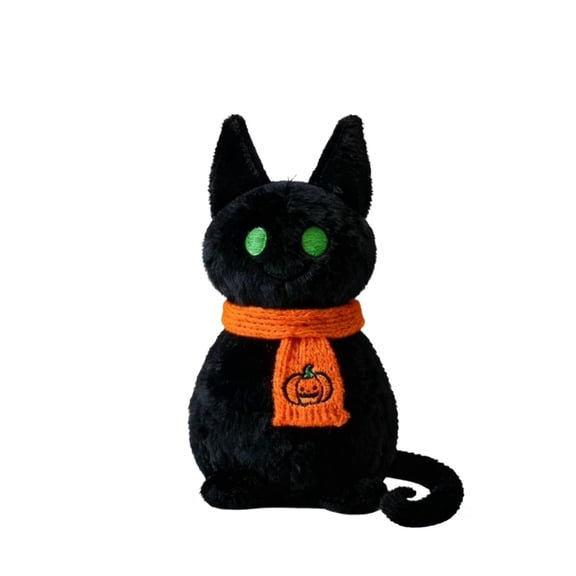 Halloween Plush Cat Stuffed Doll With Scarf Decorative Toy For Home, Soft Cotton Ornament For Holiday Party Gift Exchange