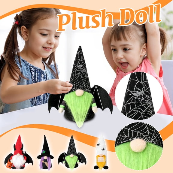 Halloween Plush Decoration, Devil Horn Bat Wing Faceless, Handheld Jack O Lantern Bucket Trick Or Treat Doll for Home Table Mantel Party Indoor Festive Decor 10 Inch Red Black