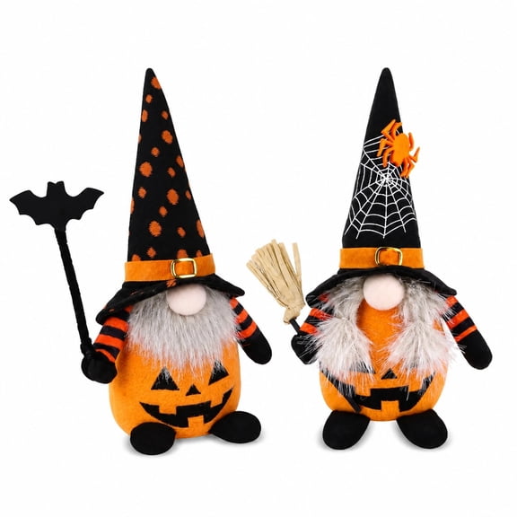 Halloween Plush Gnomes 10.6 Inch Broom Decor 2 Pack