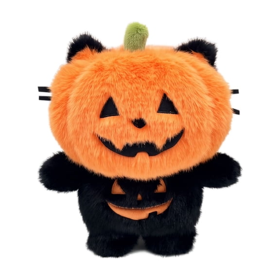 Halloween Plush Jack O Lantern Cat Stuffed Animal Spooky Colorful Fall Decor Holiday Gift for Themed Home Party Display