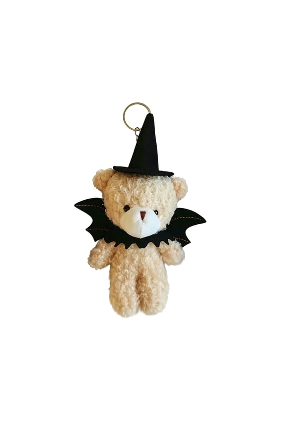 Halloween Plush Keychain Bear Doll Backpack Pendant Soft Stuffed Animal Bag Charm with Ring for Seasonal Decor