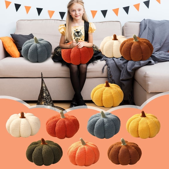 Halloween Plush Pumpkin Decor, Soft Textured Gourds In 8 Fall Colors With Knit Stems, Effortless Seasonal Accent For Mantel Shelf Table Or Cozy Living Room Vibe Brown
