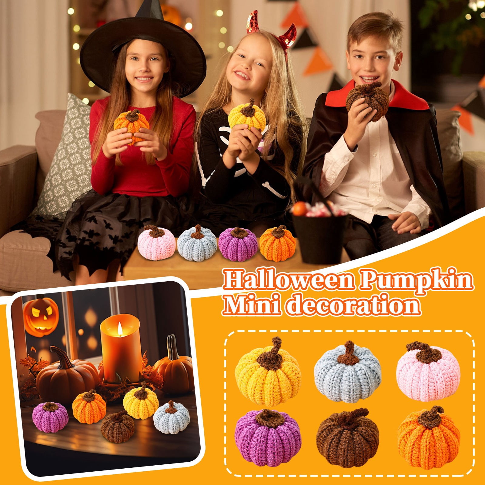 Halloween Plush Pumpkin Decoration Toys - Soft Knitted Multicolor ...
