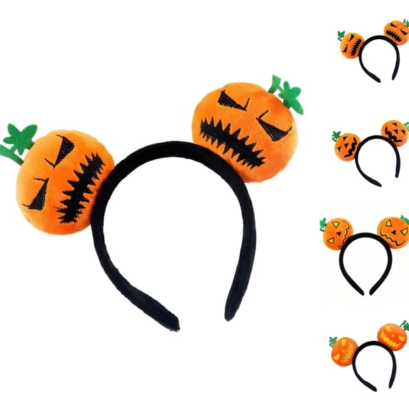 Halloween Plush Pumpkin Headband for Women & Girls Cute Jack‑O‑Lantern Hair Hoop Fun Festive Costume Accessory for Theme Party Events,One Size,A