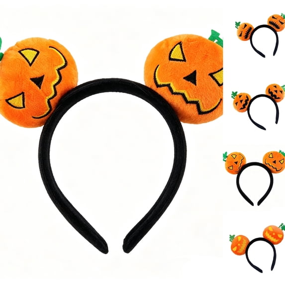 Halloween Plush Pumpkin Headband for Women & Girls Cute Jack‑O‑Lantern Hair Hoop Fun Festive Costume Accessory for Theme Party Events,One Size,C