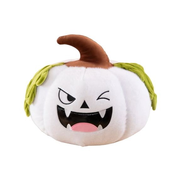 Halloween Plush, Spooky Halloween Decor, Pumpkin Stuffed Animal, Pumpkin Decorations for Home, 16X10 in Large Winking Devil Face White Pumpkin Plush, Soft Cute Fanged Stuffed Toys