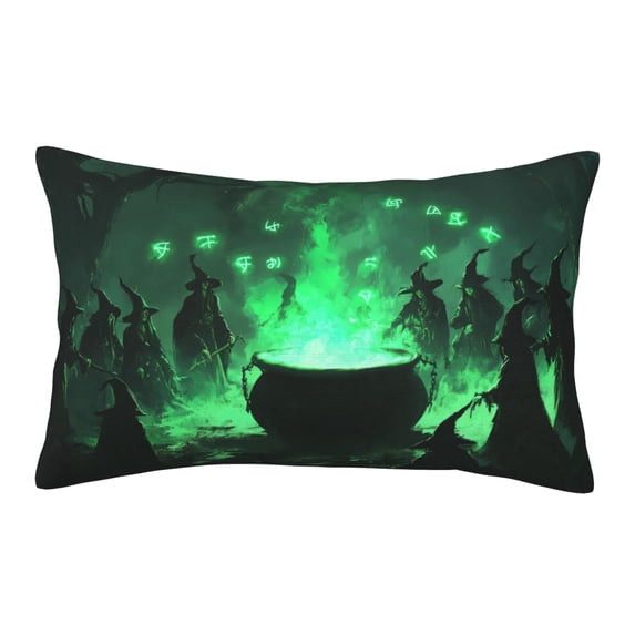 Halloween Plush Throw Pillow Covers, Halloween Green Forest Witch (2) Pillow Cases with Invisible Zipper,Halloween Decor Microfiber Pillow Cases for Sleeping Bedroom Sofa Living Room
