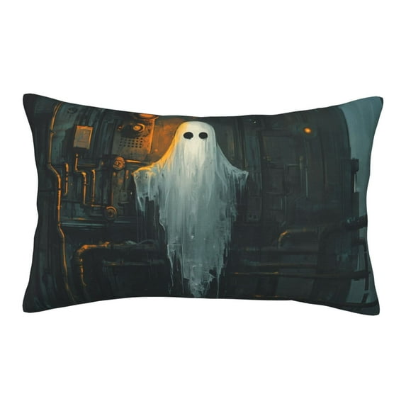 Halloween Plush Throw Pillow Covers, Halloween Industrial Style Ghost Pillow Cases with Invisible Zipper,Halloween Decor Microfiber Pillow Cases for Sleeping Bedroom Sofa Living Room
