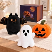 Blublu Park Halloween Plush Set, 3 Pack Ghost Pumpkin Bat Stuffed Animals with Gift Box, Boo Basket Gifts, Halloween Toys & Decor for Kids