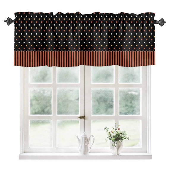 Halloween Polka Dot Kitchen Valances for Windows 54x18 Inch Kitchen Curtains Valances Rod Pocket Orange Black Striped Farmhouse Bathroom Window Valances for Window Treatment Decor