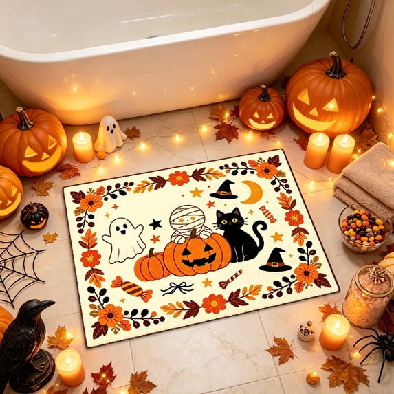 Halloween Polyester Doormat, Soft Non-Slip Entryway Rug Absorbent Floor Mat for Porch Bathroom 15.7 x 23.6in