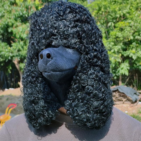 Halloween Poodle Head Mask,Realistic Poodle Mask,Funny Animal Dog Masks Fancy Dress for Halloween Carnival Costume Party,Black Dog Head Masks