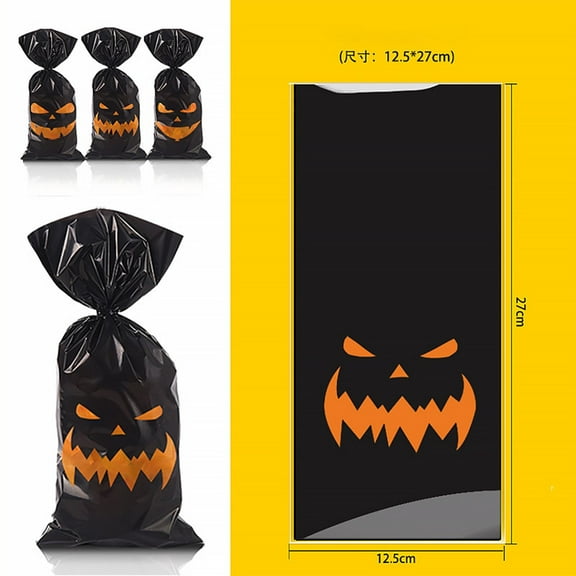 Halloween Popcorn Bags,50 pcs Halloween Cellophane Treat Bags Trick or Treating Cookie snack bag Popcorn Gift bag for Halloween Party Decorations(Black)