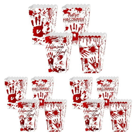 Halloween Popcorn Box with Blo-ody Hand Hor-ror Theme - Easy Assemble, Durable Paper Containers for Party Snacks, Candy, and Decor, Featuring Multiple Designs