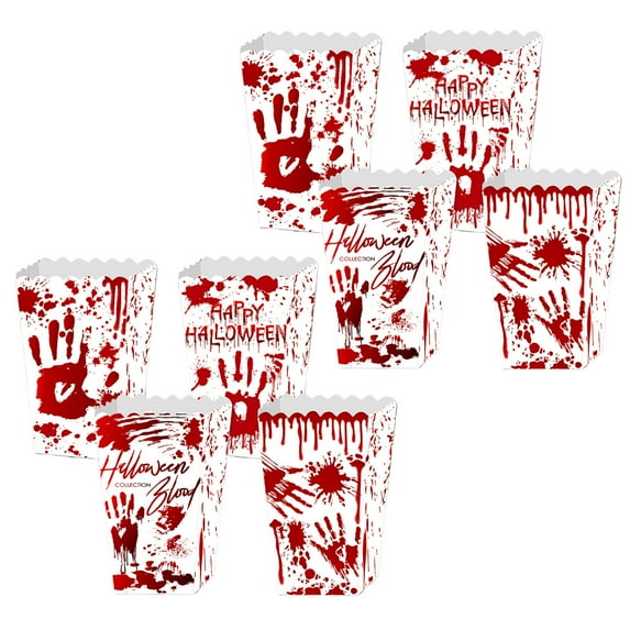Halloween Popcorn Boxes, Bloodstain Hand-Themed Popcorn Boxes, Spooky Ghost Bat Designs for Halloween Party Treat Containers, Durable Foldable Candy Serving Boxes