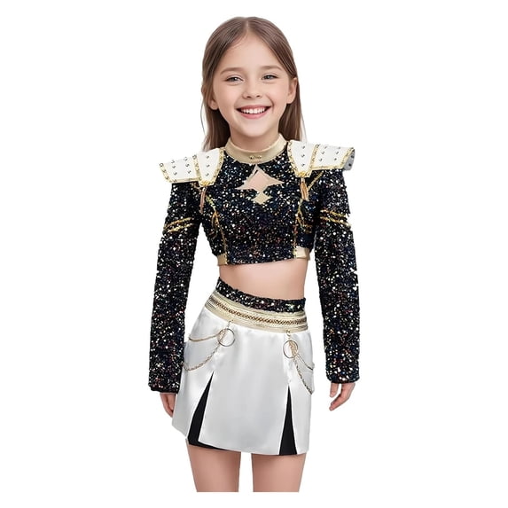 Halloween Popular Singers Idol Cosplay Costume, Idol Cosplay Set Includes Top, Mini Skirt and Leggings with Accessories, Fashion Dance Dress Up for Halloween Party and Stage Show, 110(3-4 Years)