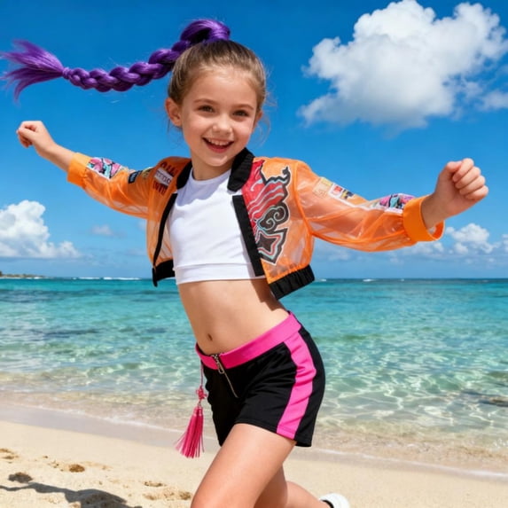 Halloween Popular Singers Idol Cosplay Costume, Popular Star Idol Stage Show Costume, Includes Top, Vest and Swim Trunks, Casual Role Play Outfit Halloween Cosplay, 130(7-8 Years)