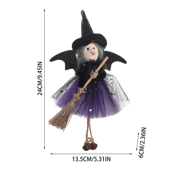 Halloween Porch Decor Spooky Holiday Decoration Hanging Witch Ghost Pendant Flying Grim Reaper with Broomstick Mesh Robe Hanging Prop for Patio Yard Bar Party Backdrop