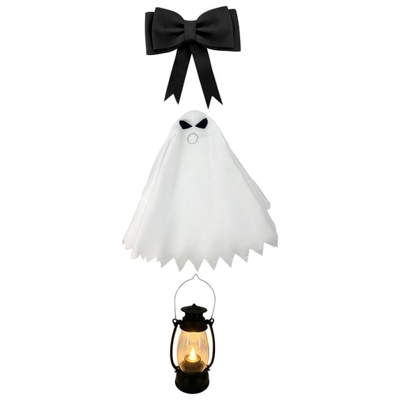 Halloween Porch Goose Ghost Costume Set, Outdoor Yard Goose Decoration Outfit with Bow and Lanterns for Fall Holiday Display