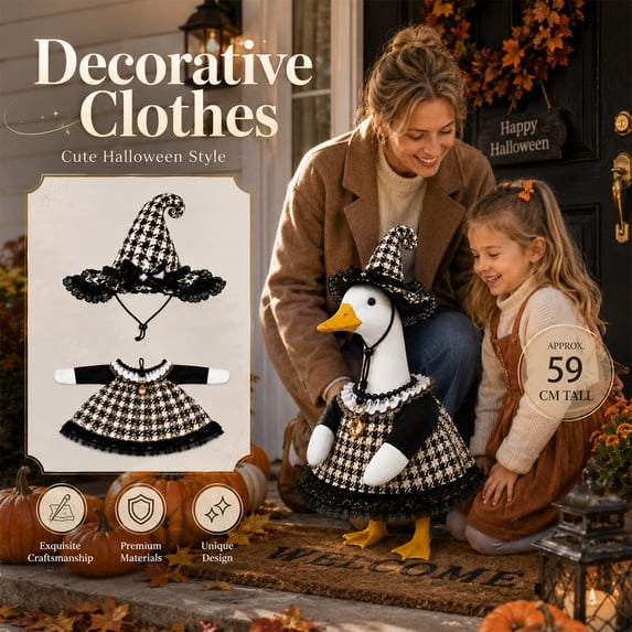 Halloween Porch Goose Outfit 23 Inch Porch Goose Outfits Houndstooth Lace Goose Clothes for Fall Lawn Porch Decor Classic Witch Style 1 Pack