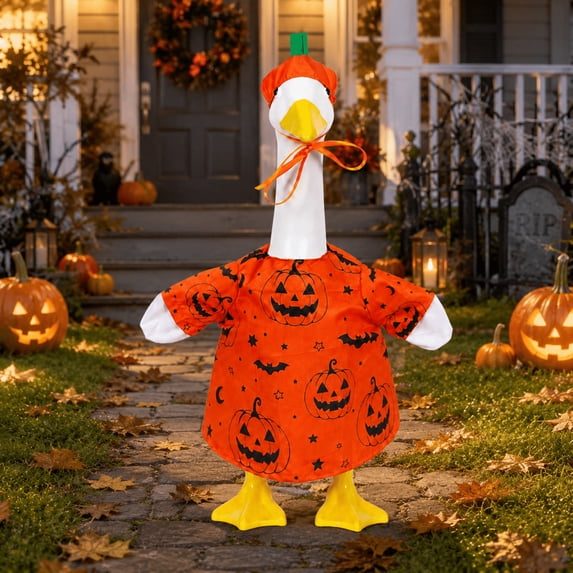 Halloween Porch Goose Outfit, Pumpkin Costume Kit, Spooky Seasonal Outfit Accessories Suitable for 23 Inch Large Porch Goose Statue