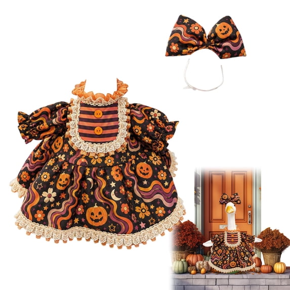 Halloween Porch Goose Outfit Witch Costume Dress up Goose for Front Porch Fall Porch Goose Outfit Holiday Costume for Lawn Geese Status Thanksgiving Goose Outfit