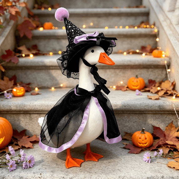 Halloween Porch Goose Outfit Witch Costume Set With Purple Cape And Hat, Halloween Porch Goose Halloween Outfit Fall Porch Goose Outfit For Outdoor Yard Patio Garden Statue Decoration