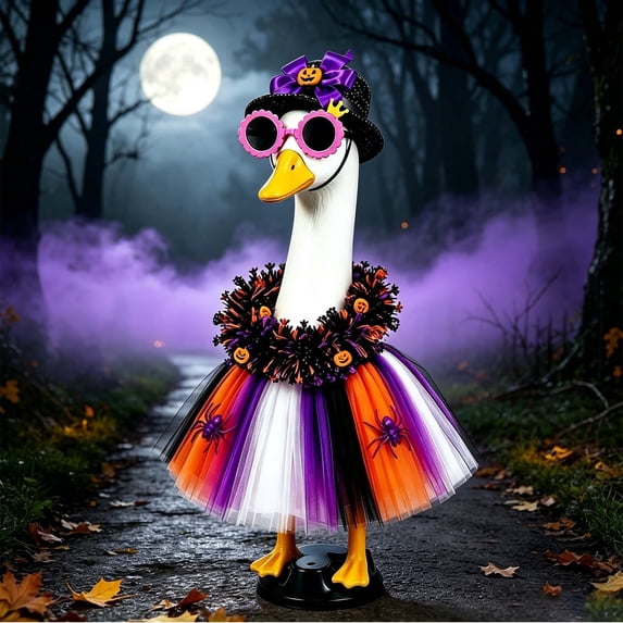 Halloween Porch Goose Outfits 17 23 Inch Polyester Witch Layered Dress Set for Outdoor Porch Decor Spooky Goose Clothes for Family Yard Black Orange Purple by MPOISVA