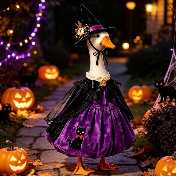 23 Inch Halloween Goose Costume, Witch Cape & Hat Set for Porch Decor for Halloween Thanksgiving, Yard Garden Ornament