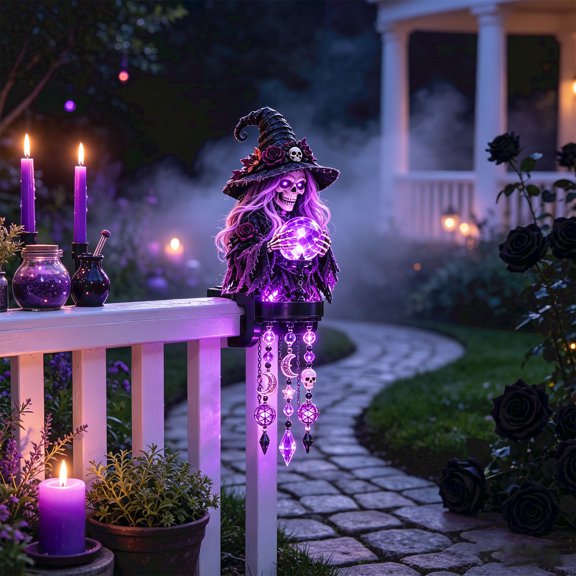 Halloween Porch Magic Cascade Railing Lights Party Hanging Crystal Lights Black Cat Witch Hat Porch Railing Decorations Front Door Decorative Black Cat Waterfall Lamp Bat Lantern(B)