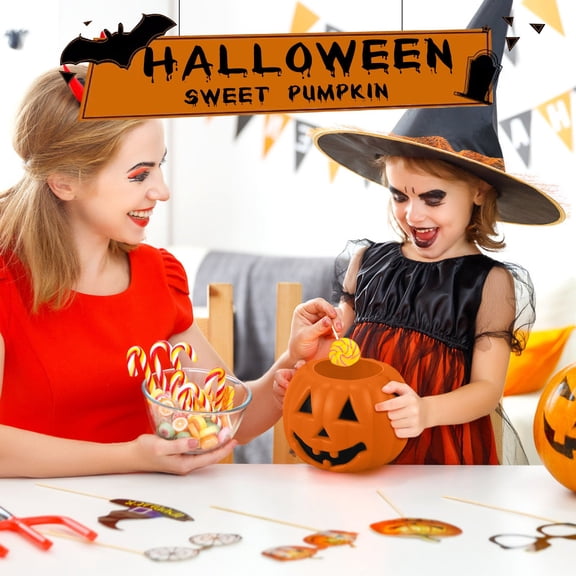 Halloween Portable Candy Bucket Orange Pail Holder Sturdy Plastic Pumpkin Style Container with Comfortable Handle for Festive Treat Collection Party Favor Supplies