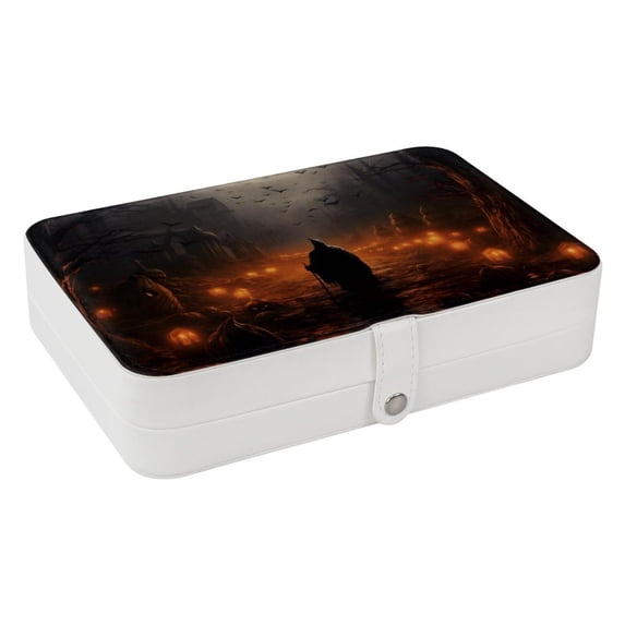 Halloween Portable PU Leather Necklace Organizer Box with Removable Compartment, Earring Holder, and Jewelry Display