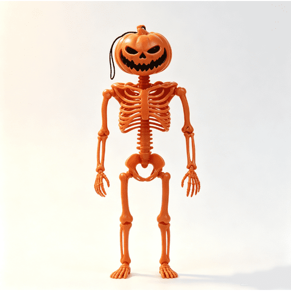 Halloween Posable Skeleton , Full Body Realistic Bones with 8 Moving Joints, Pumpkin Head Skeleton for Indoor & Outdoor Halloween Prop