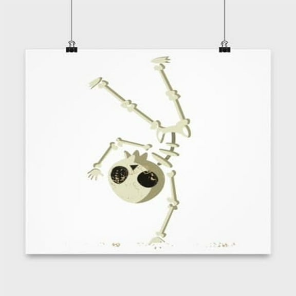 Halloween Poster, Breakdancing Skeleton, Dancer Wall Art Gift, White 13x13in Poster