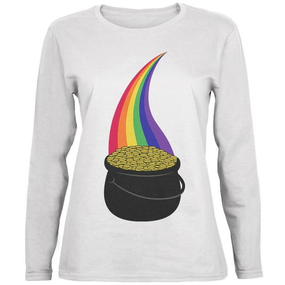 Halloween Pot of Gold Rainbow Costume Ladies' Relaxed Jersey Long-Sleeve Tee White MD
