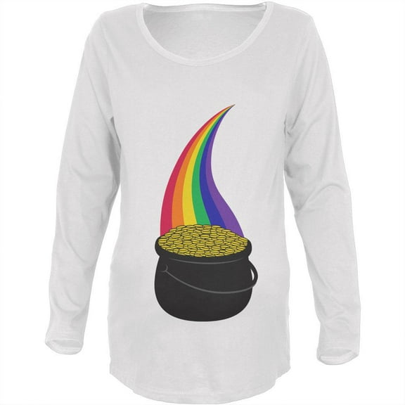 Halloween Pot of Gold Rainbow Costume Pregnant Maternity Soft Long Sleeve T Shirt White LG