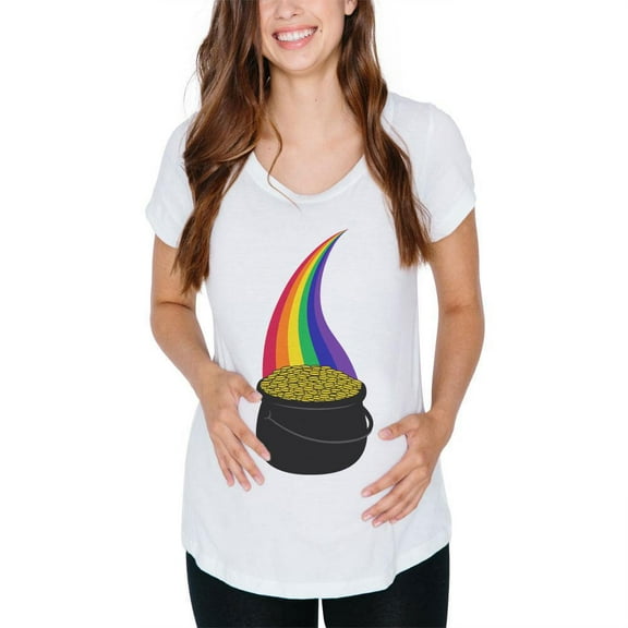 Halloween Pot of Gold Rainbow Costume Pregnant Maternity Soft T Shirt White 2XL
