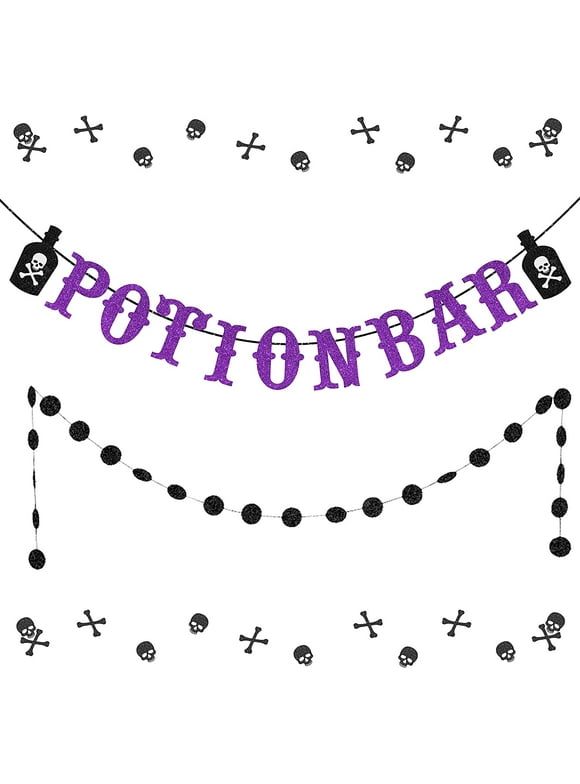 Wicked Potion Bar Banner Halloween - Vorgefädelte Girlande Lila Grün Schwarz