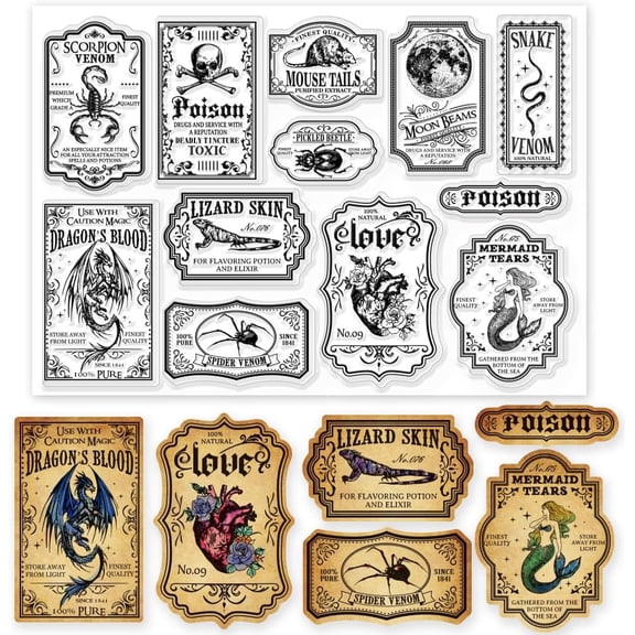 Halloween Potion Label Magic Clear Stamps Potion Label Magic Decorative Clear Stamps Silicone Stamps for Card Making and Photo Album Decor Decoration and DIY Scrapbooking DIY