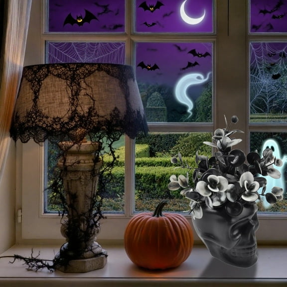 Halloween Potted Plant Decoration Artificial Plant Black Skull Landscapes Decoration Indoor Holiday Party Decoration