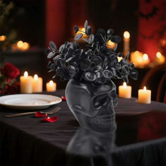 Halloween Potted Plant Decoration Artificial Skull Ornament - Seasonal Indoor Decorationfor Holiday Parties And Displays