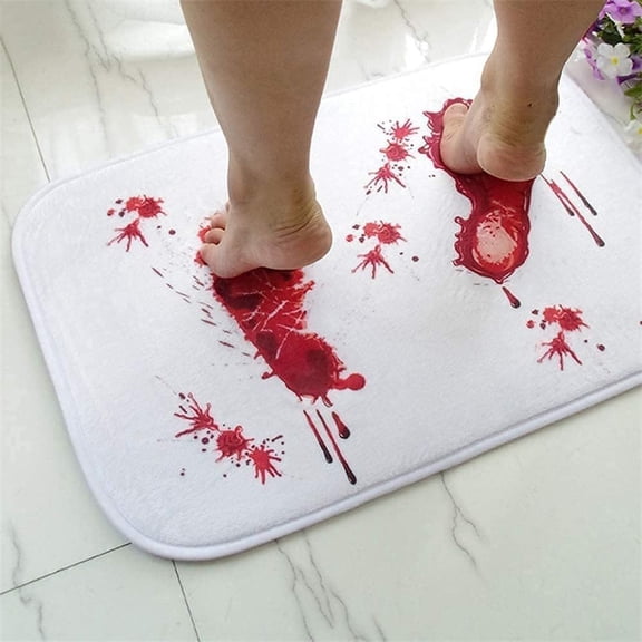 Halloween Prank Blood Footprint Bath Mat, Non-Slip Microfiber Bathroom Rug, Water Absorbent Funny Horror Footprint Carpet for Shower Doorway Halloween Party Decor Gift, 23.6 x 15.7 in