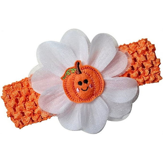 Halloween Precious Pumpkin Baby Girl and Toddler Flower Crochet Headband