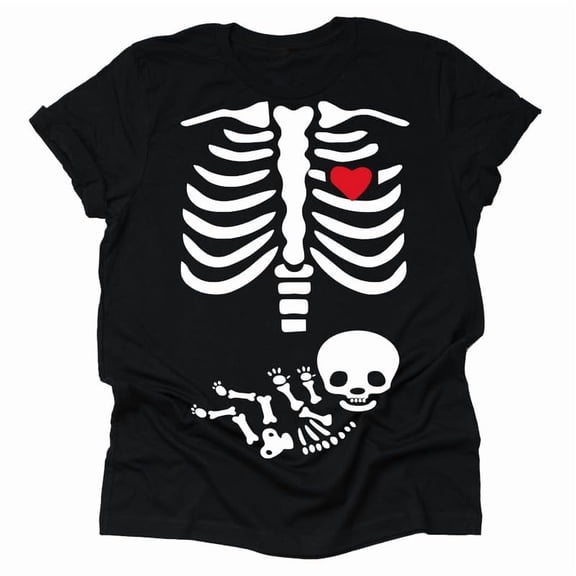 Halloween Pregnancy Announcement Skeleton with Baby Mommy Daddy Matching Costume Unisex Shirt (Mommy Black- 4X Large)