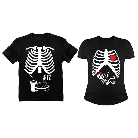 Halloween Pregnancy Baby Girl Xray Shirt Burger Skeleton Costume for Couples Dad Black XX-Large / Mom Black Large