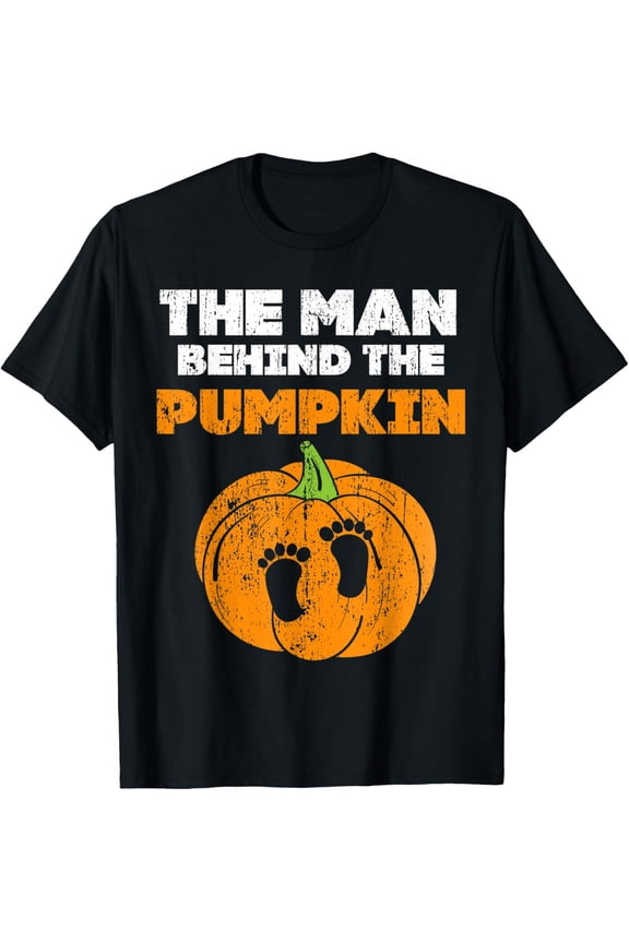 Halloween Pregnancy Costume For Men Expecting Pumpkin T-ShirtMen's and women's short-sleeved pure cotton shirts