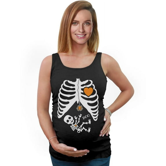 Halloween Pregnant Skeleton Xray Costume Maternity Tank Top Medium Black