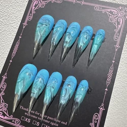 Halloween Press Claw on Nails Handmade Stiletto Extra Long Short Acrylic Press on Nails with Glue Glossy 3D False Nails with Gothic Cute Designs Full Cover Almond Acrylic Claw Nail