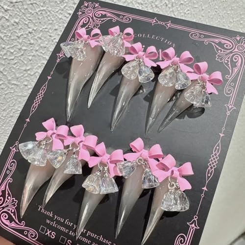 Halloween Press Claw on Nails Handmade Stiletto Extra Long Short Acrylic Press on Nails with Glue Glossy 3D False Nails with Gothic Cute Designs Full Cover Almond Acrylic Claw Nail