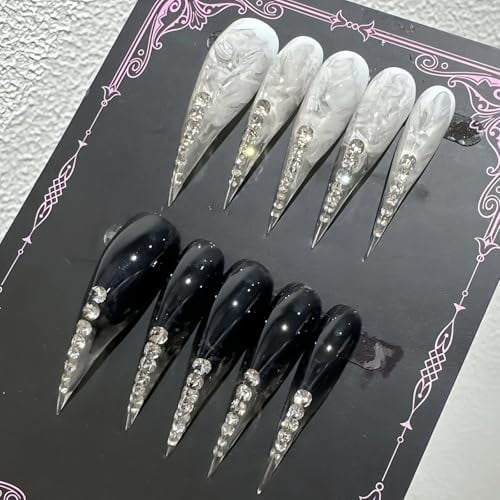 Halloween Press Claw on Nails  Long Short Medium Curved Stiletto Handmade Gothic Design Horror Vampire False Nails Dragon Cat Claw Press on Nails Glossy Glue on Nail Thick Acrylic False Nails